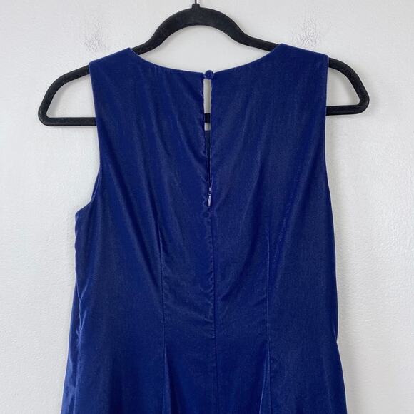 J. Crew Velvet Ruffle Hem Dress Midnight Ink Blue Flounce Hem‎ Cocktail Size 2 - Picture 8 of 11
